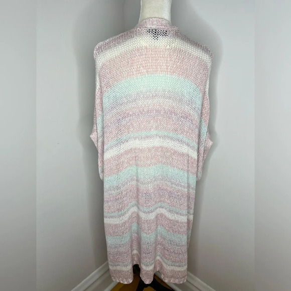 Lane Bryant Boho Duster Cardigan Pastel Stripes Drape Cozy Open Front Sweater - Picture 7 of 12